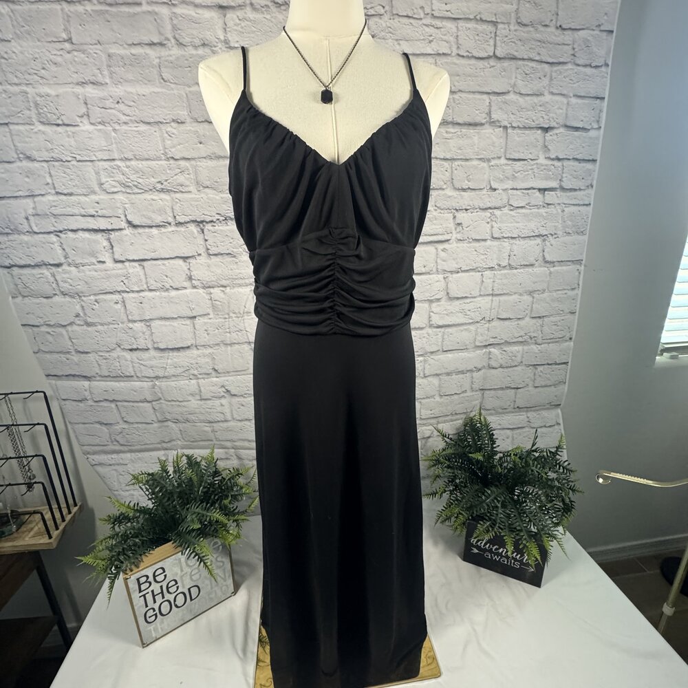 Ann Taylor LOFT Black Ruched Bust V-Neck Maxi Dress 10 Sleeveless